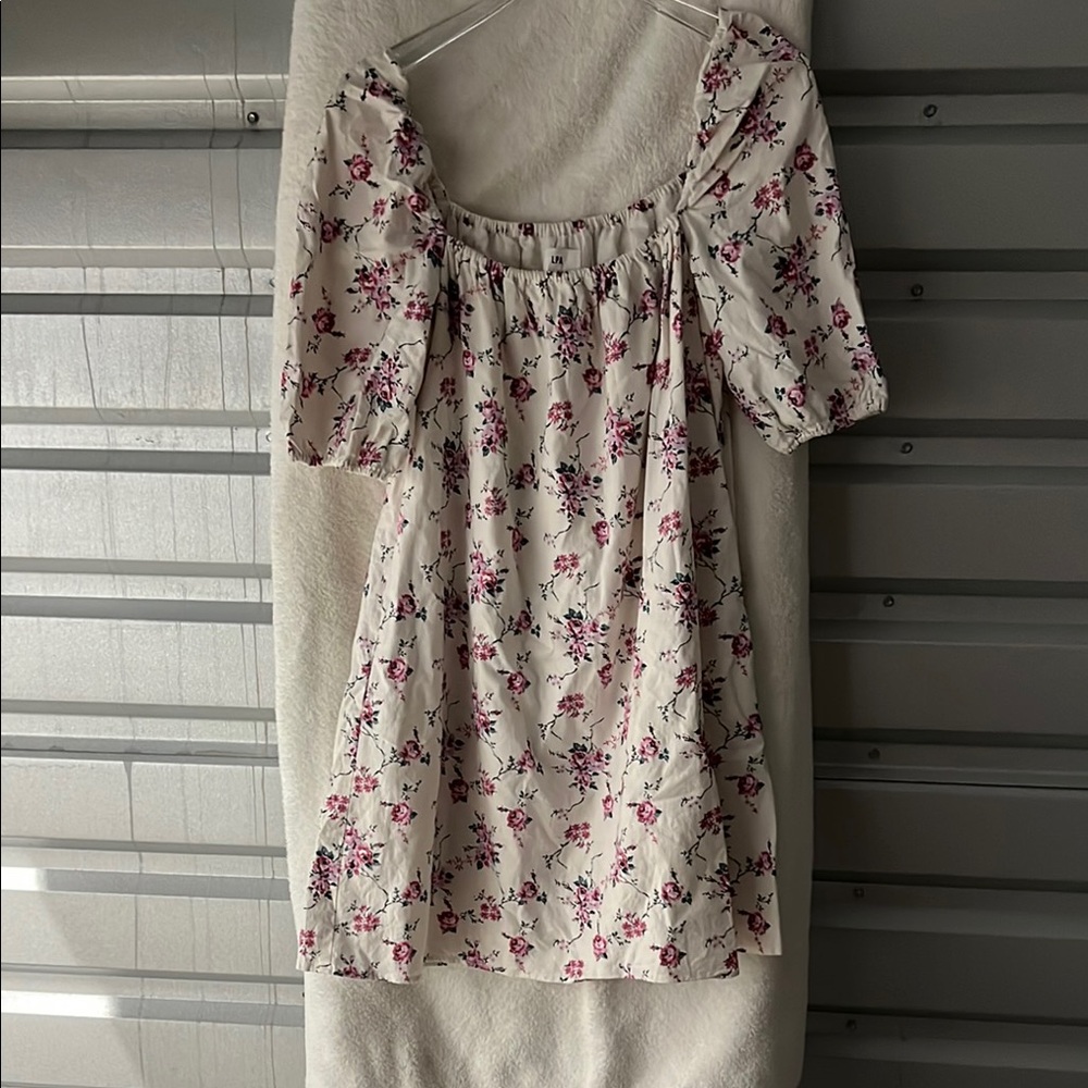 LPA Pink and White Square Neck Midi Dress